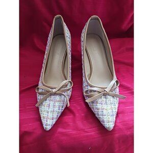 Xiwen Womens Tweed Pointed-Toe Heels With Bow Accent Stiletto multicolor size 36